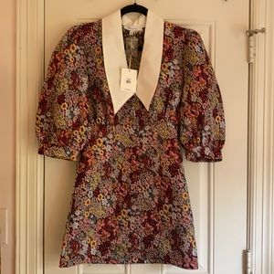 moodie Jacquard floral mini dress with white collar